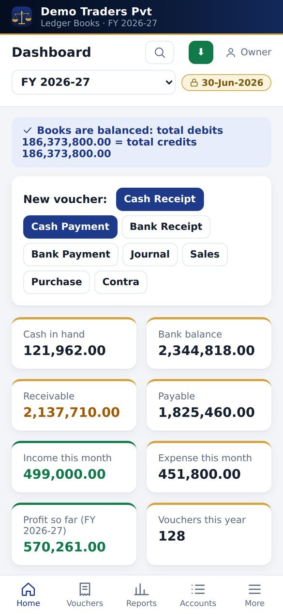 Ledger Books dashboard on a phone